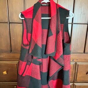 This is a Yacun Women's Buffalo Plaid Vest in red and black.